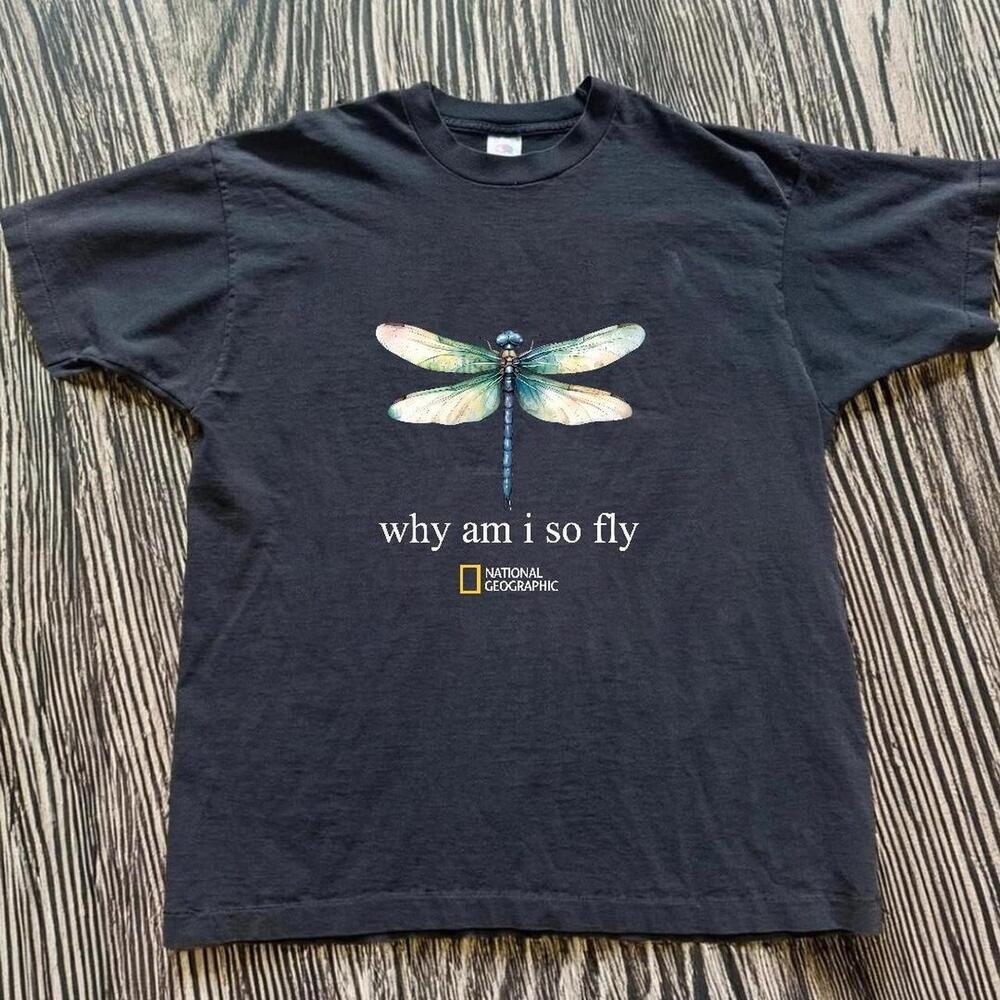Gildan Men Black T-Shirt National Geographic Black Dragonfly T-Shirt